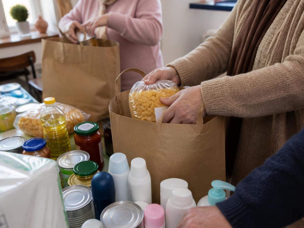 Préparation de colis alimentaires et de produits d'hygiène